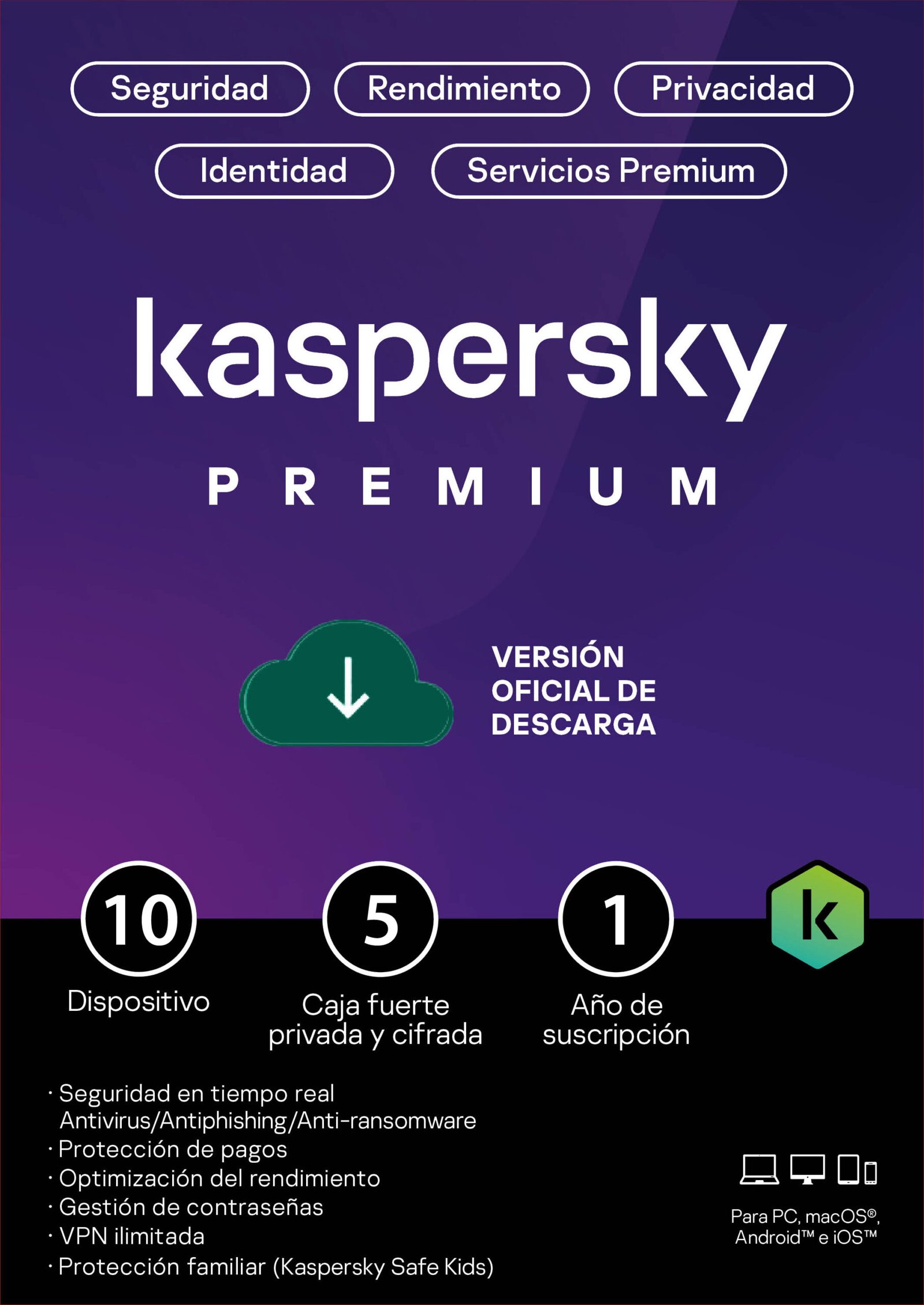 Kaspersky PREMIUM ESD 10 Dispositivo 12 Meses Base