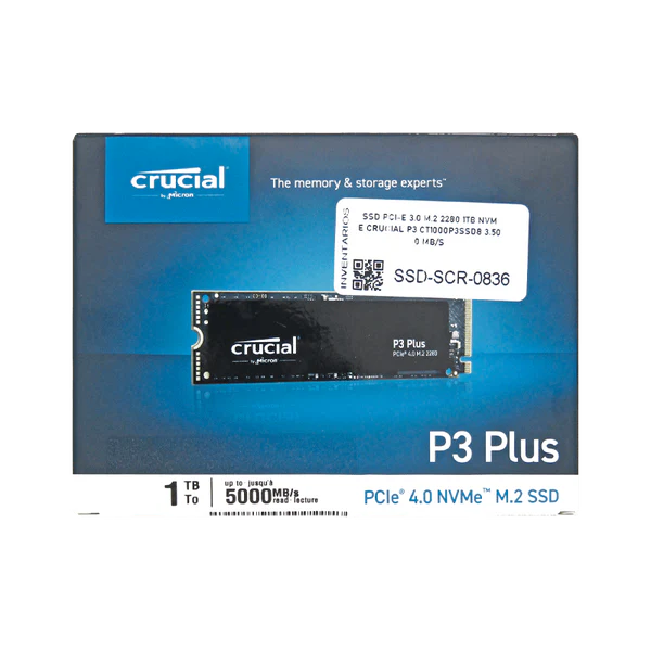 SSD PCI-E 4.0 M.2 2280 1TB NVME CRUCIAL P3 PLUS CT1000P3PSSD8 5.000 MB/S Garantía 3 Años