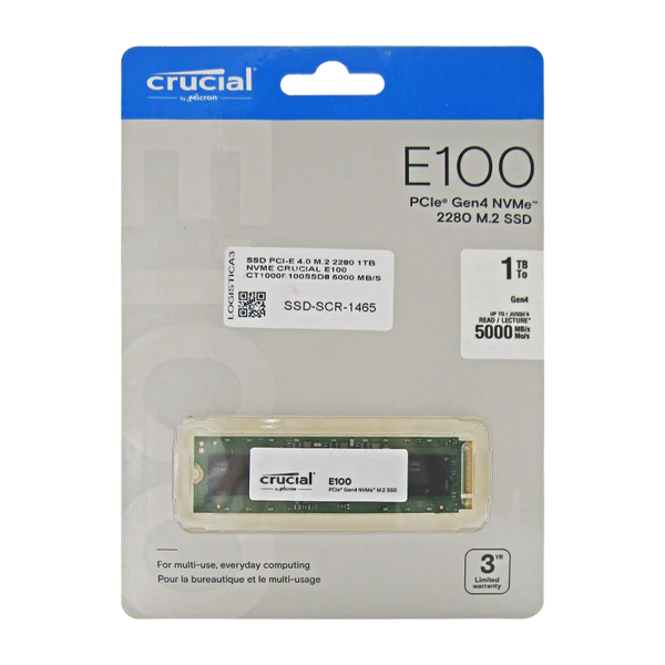 SSD PCI-E 4.0 M.2 2280 1TB NVME CRUCIAL E100 CT1000E100SSD8 5000 MB/S Garantía 3 años